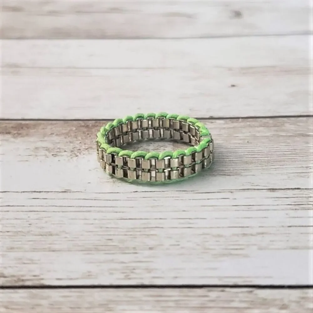 Metal & Lime Green Flex Ring Size 6.5